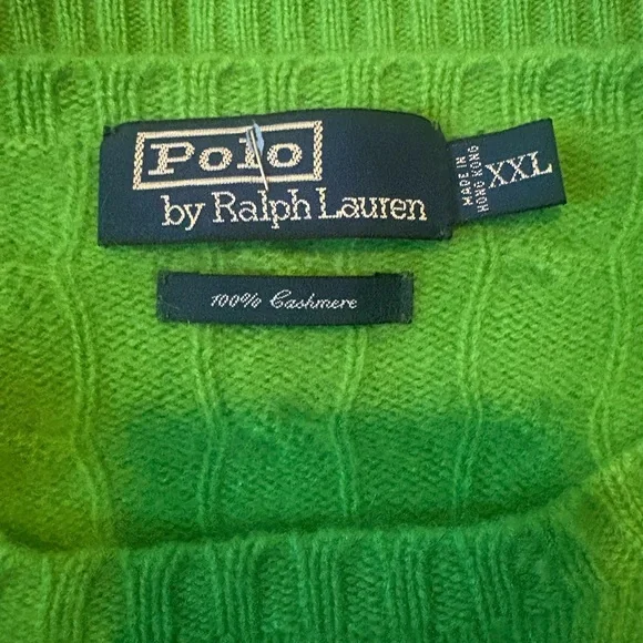 Polo Ralph Lauren Vintage 100% Cashmere Cable Knit Sweater Men Lime Green XL - Picture 4 of 5